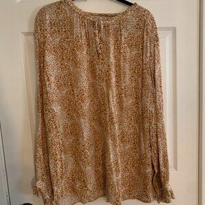 LOFT Plus Orange and White Patterned Long Sleeve Shirt